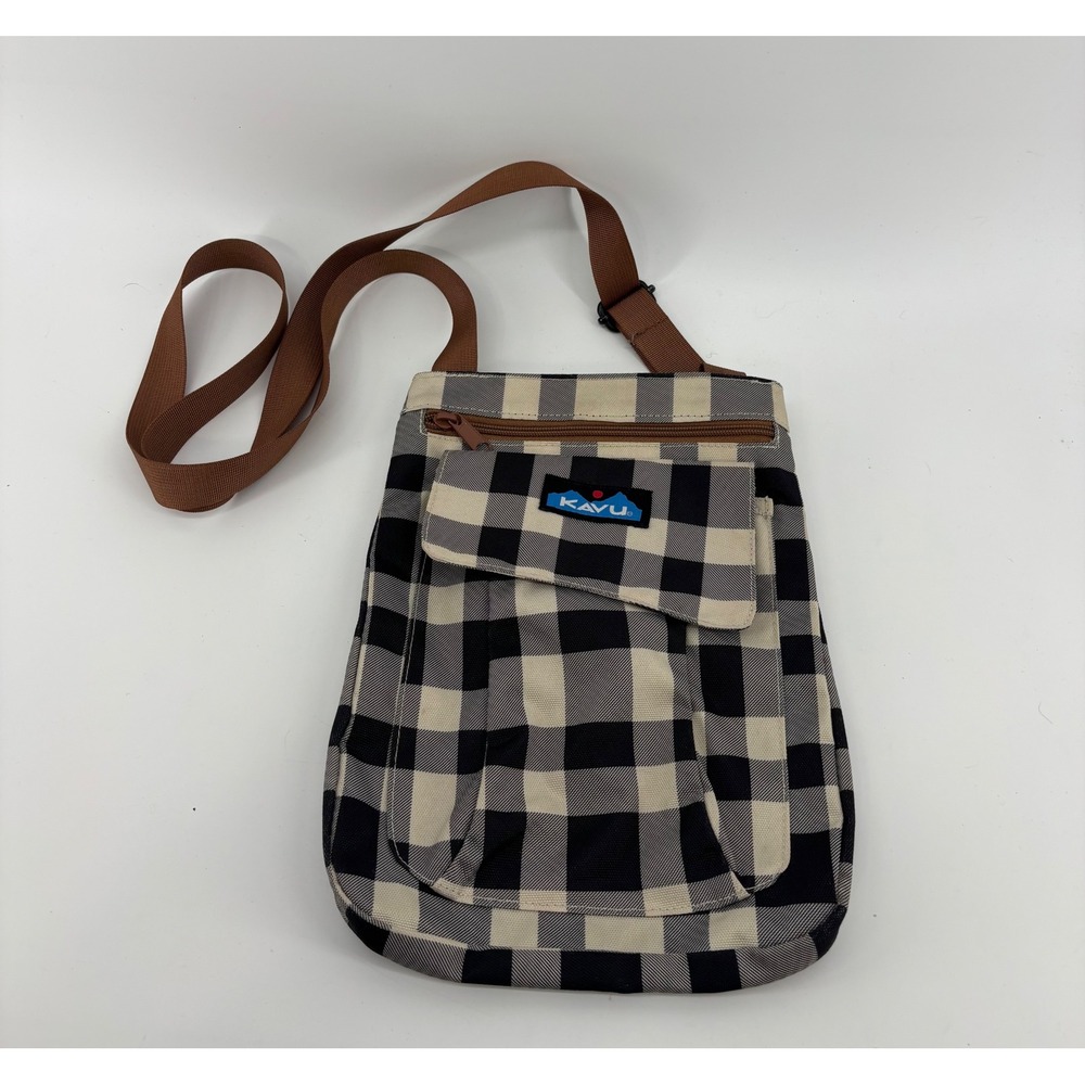 KAVU Keeper Crossbody Bag Black White Buffalo Check Plaid
